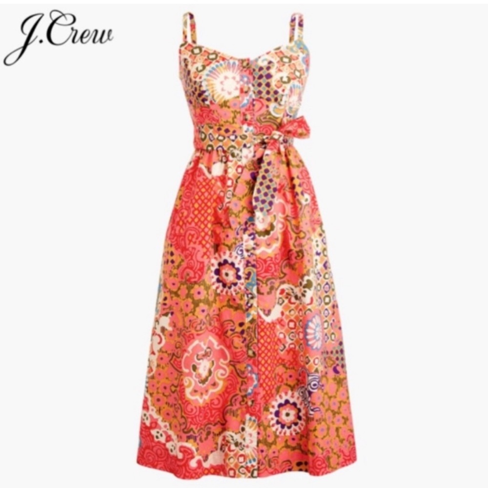NWT, J Crew Midi Lined Dress, Size 8, Button Front, Sleeveless.